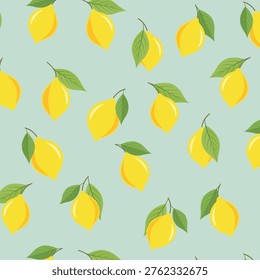 Cute Lemon Seamless Toss Pattern on Soft Blue Background Fresh Citrus Design for Kitchen Textile Wallpaper and Wrapping Paper
