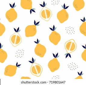 Cute lemon and slice with dots design on white background pattern seamless wallpaper. Vector image