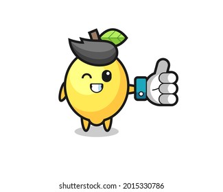 cute lemon with social media thumbs up symbol , cute style design for t shirt, sticker, logo element