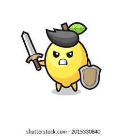 cute lemon soldier fighting with sword and shield , cute style design for t shirt, sticker, logo element