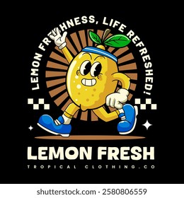 Cute Lemon Tropical Summer Vibes Cartoon Character in Retro Vintage Style