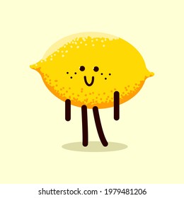 Cute lemon vector cartoon character isolated on background.