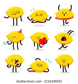 Cute lemon vector cartoon characters set isolated on a white background.