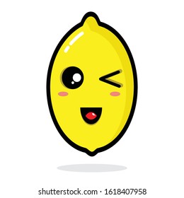 Cute Lemon Vector. Character Emoji Illustrations. Mascot Style. Isolated On White Background