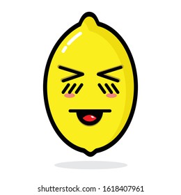 Cute Lemon Vector. Character Emoji Illustrations. Mascot Style. Isolated On White Background