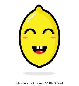 Cute Lemon Vector. Character Emoji Illustrations. Mascot Style. Isolated On White Background