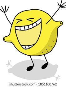cute lemon is very happy raising his hands