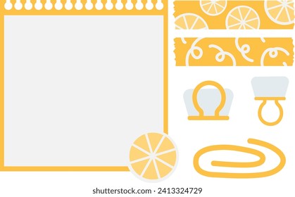 Cute Lemon Washi Tape Notebook Stationery Vector Illustration Element on Isolated White Background. Journaling Decoration