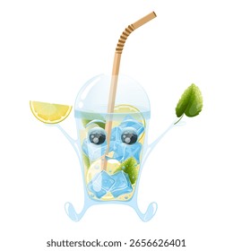 Personagem de Limonada Bonito com Gelo, Menta, Limão e Palha