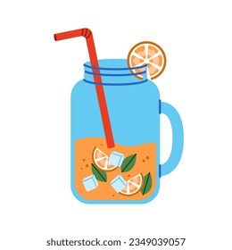 Cute lemonade with straw isolated on white background.