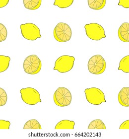 Cute lemons on a white background. Vector seamless pattern. Hand drawn cartoon illustration.