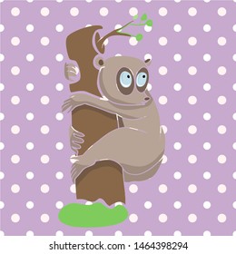 Cute lemur, cartoon character and background seamless pattern, vector drawing for design