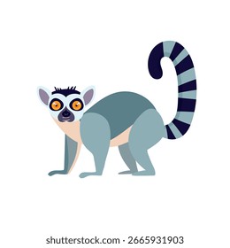 Cute Lemur. Flat vector clipart, illustration with isolated background.