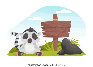 Cute Lemur Funny Exotic Animal Meditate Sitting in Lotus Pose Vector Illustration