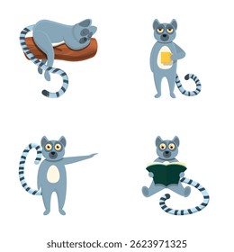 Cute lemur icons set cartoon vector. Animal of madagascar and africa. Cartoon character
