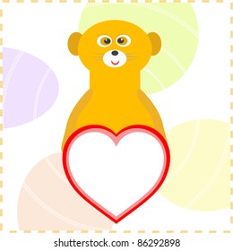 cute lemur with love red heart. vector card