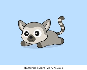 Cute Lemur Lying Pose - Ilustração plana de um personagem de lêmure em vetor.