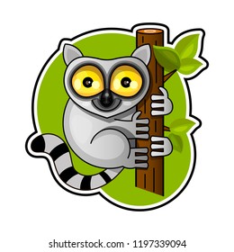 Cute lemur on a branch vector illustration on white background