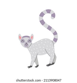 Cute lemur on a white background. Vector childish illustration