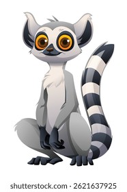 Cute lemur sitting with wide eyes and a playful smile. Vector cartoon illustration