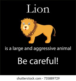 Cute leo for child illustration. Vector lion for funny zoo.  Vector wildlife illustrations. leo lettering.