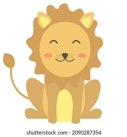 Cute Leon want to play with you. He is smiling. Vector illustration. 