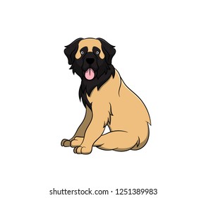 Cute Leonberger Cartoon Dog. Vector illustration of purebred leonberger dog.