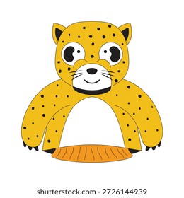 Ilustración linda del icono de la historieta de la marioneta de la mano del animal de leopardo