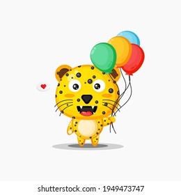 Cute leopard carrying balloons vector design