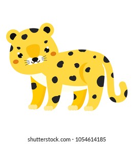 Cute leopard. Cartoon african animal. Kawaii style. vector illustration. Isolated clip art