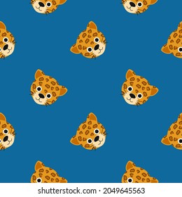 Cute leopard cartoon character, flat colorful pattern funny tropical jungle animal. Vector illustration isolated on a colored background, application for children, game, book, print, card, sticker.