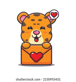 cute leopard cartoon character with love message