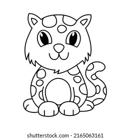 Cute leopard cartoon colorear la página de ilustración vector. Para los niños coloreando el libro.