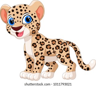 Cute leopard cartoon isolated on white background