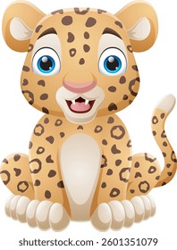 Cute leopard cartoon sitting on white background