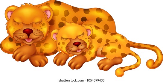 cute leopard cartoon sleeping with smile