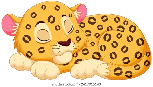 Cute Leopard Cartoon Sleeping Vector Illustration. Animal Nature Icon Concept Isolated Premium Vector