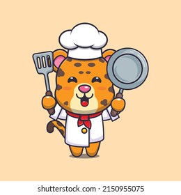 cute leopard chef mascot cartoon character