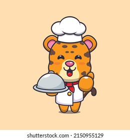 personaje de caricatura de mascota de un bonito leopardo con plato