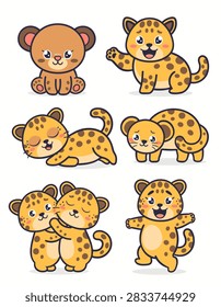 Cute leopard cubs and cheetah kittens in playful Poses