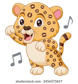 Cute Leopard Dancing Cartoon Vector Illustration. Animal Nature Icon Concept Isolated Premium Vector