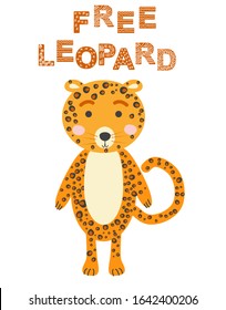 Cute leopard face. Hand drawn jungle animal face in scandinavian style. For kids fashion prints and design. Nursery decoration