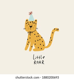 Cute Leopard in flat style. Exotic summer vector print for children