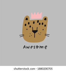Cute Leopard in flat style. Exotic summer vector print for children