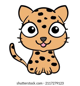 cute leopard. Funny cat cartoon. Cartoon Animal vector illustration.