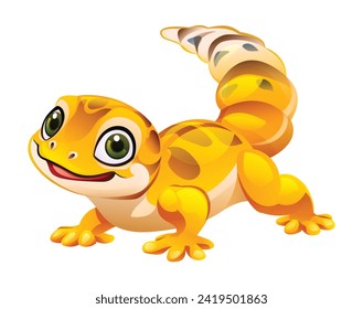 Cute leopard gecko cartoon vector illustration isolated on white background