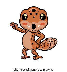 Cute leopard gecko cartoon waving hand