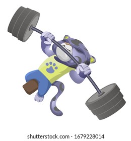 Cute leopard goes in for sports and raises the bar. Cartoon character vector illustration isolated on white background