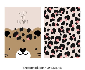 Cute leopard hand drawn vector print. Animal wild at heart