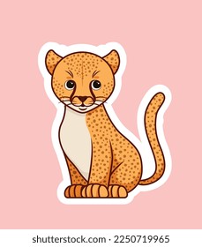 Cute leopard icon. Cheetah or puma sitting, dangerous tropical predatory and exotic mammal. Representative of African tropical jungle and savannah. Wildlife and fauna. Cartoon flat vector illustration